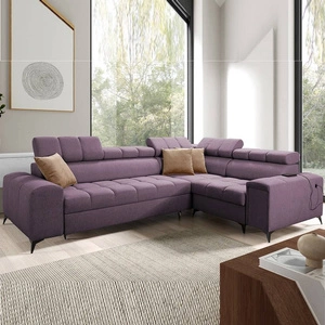 Ecksofa mit Schlaffunktion Bolmso II violett rechts Ecksofa mit Bettzeugcontainer Vollauszug in der Seite des Möbels