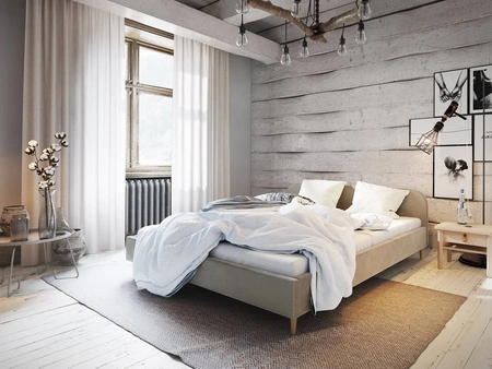 Bett Gepolstertes Ivrea 140x200 cm beige mit Kopfteil im modernen Stil ideal für Schlafzimmer