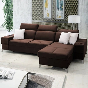 Ecksofa mit Schlaffunktion Elgin braunes Ecksofa rechts mit verstellbaren Kopfstützen praktische Schubladen in den Seiten des Möbels