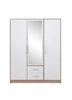 Kleiderschrank mit spiegel Caspe 150 cm Eiche hell sonoma / weiß modernes Design ABS-Finish und Aluminiumgriffe