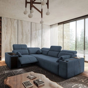 Ecksofa mit Schlaffunktion Tesalia II Lux blau links komfortables Ecksofa mit verschiebbarer Rückenlehne und ausziehbarer Fußstütze