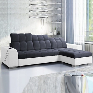 Ecksofa mit Schlaffunktion Luigi graphit / weiß rechtes Ecksofa mit zwei Bettkästen Stoff mit einer interessanten Struktur
