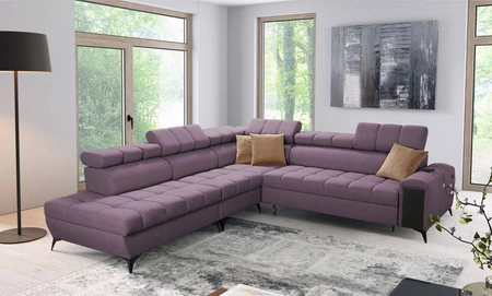 Ecksofa mit Schlaffunktion Bolmso IX lila links bequemes Ecksofa für Wohnzimmer mit Schublade Bettzeug Container stilvolles Design
