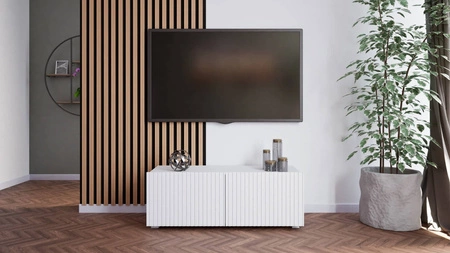 RTV Schrank Colder 100 cm weiß mit Möglichkeit der Aufhängung stilvolle geriffelte Front elegante Form der Möbel im modernen Stil
