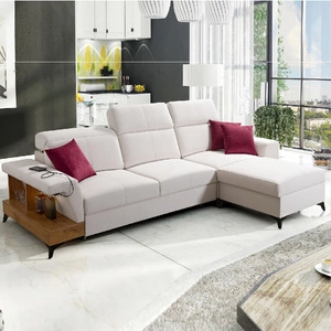 Ecksofa mit Schlaffunktion Bresso ecru rechts stilvolles Ecksofa mit praktischem Regal in Eiche lancelot Farbe verstellbare Kopfstützen