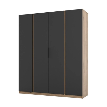 Kleiderschrank Kastano VII 200 cm Eiche evoke / schwarz stilvolles Design Metallkantengriffe geräumiger Kleiderschrank für Schlafzimmer oder Diele
