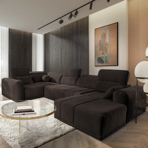 Ecksofa mit Schlaffunktion Cetara IV braun rechte Ecke stilvolles Design mit verschiebbaren Rückenlehnen zwei Bettzeugkästen