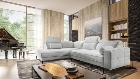 Ecksofa Samos grau Esche links modernes Design einfach und stilvoll Körper zu jedem Interieur Design verstellbare Kopfstützen passen
