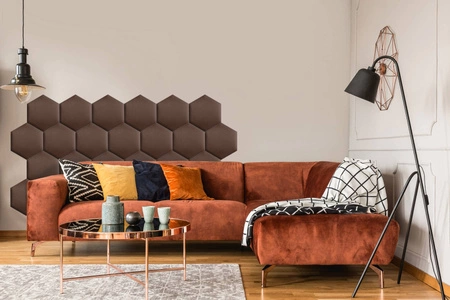 Gepolstertes Paneel Hexagon 30x26 cm braun stilvolles Wandpaneel Veloursstoff modische Dekoration jedes Interieurs