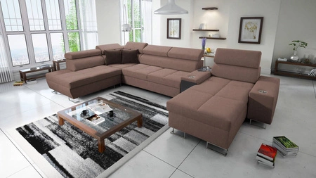 Ecksofa mit Schlaffunktion Dafni V hellbraun rechts geflochten bequemes Ecksofa mit verstellbaren Kopfstützen