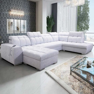 Ecksofa mit Schlaffunktion Luigi VI grau Esche links stilvolles Ecksofa mit Bettzeugcontainern mit weichem Stoff bezogen