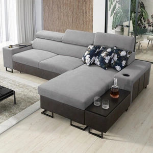 Ecksofa mit Schlaffunktion Flavio hellgrau / graphit rechts elegantes Ecksofa mit einer seitlich zu öffnenden Verlängerungsstange des Möbels