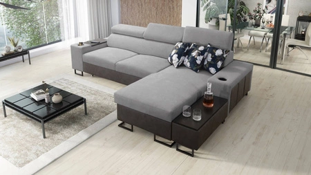 Ecksofa mit Schlaffunktion Flavio hellgrau / graphit rechts elegantes Ecksofa mit einer seitlich zu öffnenden Verlängerungsstange des Möbels