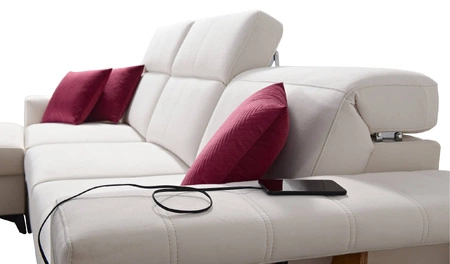 Ecksofa mit Schlaffunktion Bresso graphit / weiß linkes Ecksofa mit praktischer Ablage in schwarz verstellbare Kopfstützen