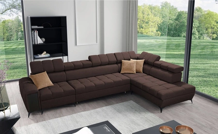 Ecksofa mit Schlaffunktion Bolmso XI braun rechts stilvolles Design Ecksofa Bett mit Schublade und Bettzeug Container