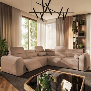 Ecksofa mit Schlaffunktion Cantare III Lux Lachs linke Seite stilvolles und bequemes Ecksofa für das Wohnzimmer mit Lift Fußstütze