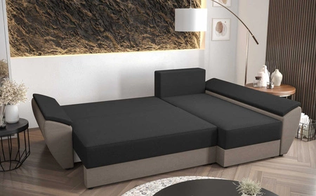 Ecksofa mit Schlaffunktion Fogu III grün rechtsseitig stilvolles Ecksofa mit Armlehnen und Bettzeugablage Kordelstoff