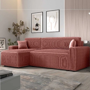 Ecksofa mit Schlaffunktion Brandon Bis Indian Pink Linkshänder dreidimensionalen Stoff mit ausdrucksstarken Streifen Bettzeug Container