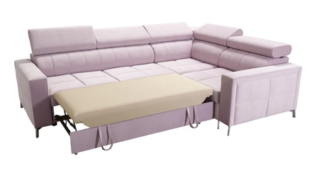 Nausa II Ecksofa mit Schlaffunktion Flasche grün rechte Seite Samt Ziernähte auf der Sitzfläche Ecksofa mit Bettzeug Container