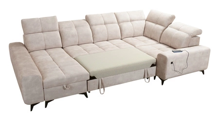 Buffalo IV Ecksofa mit Schlaffunktion graue Esche links Schlafsofa mit zwei Bettzeugcontainern Velourstoff