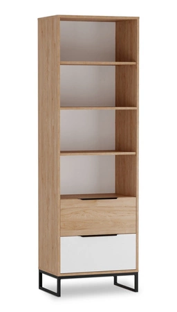 Bücherregal mit Schubladen Imola 60 cm Eiche Hickory / weiß stabiler Sockel ideales Bücherregal für ein Jugendzimmer oder ein Wohnzimmer im Industriestil
