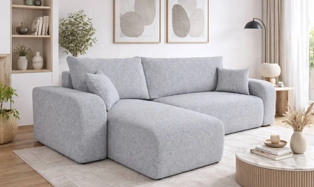 Ecksofa mit Schlaffunktion Fiesta grau Esche universal Ecksofa für Wohnzimmer geflochtener Stoff Bettzeug Container