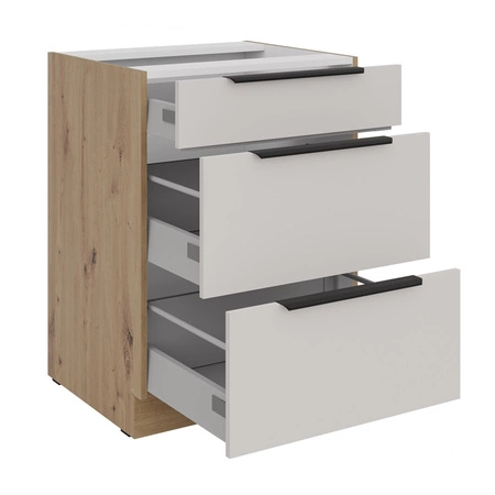 Küchenmöbelset Soela 330 cm elegante Küchenschränke in dezenten und natürlichen Farben Griffe mit Metallkante