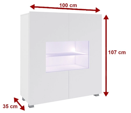 Kommode Apulia 100 cm mit Glasfront Weißer Glanz Minimalistisches Design Stilvolle Kommode für das Wohnzimmer Einfache Form, die sich in jedes Interieur einfügt