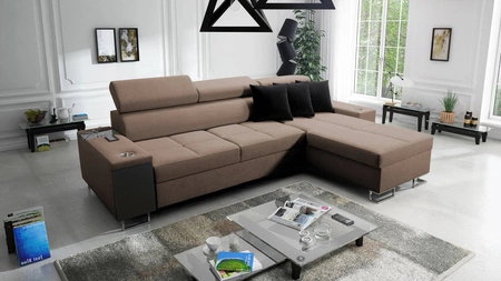 Ecksofa mit Schlaffunktion Dafni Hellbraun rechtsseitig geflochten bietet Komfort und Funktionalität während der täglichen Erholung
