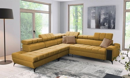 Ecksofa mit Schlaffunktion Bolmso IX senf links bequemes Ecksofa für Wohnzimmer mit Schublade Bettzeug Container stilvolles Design