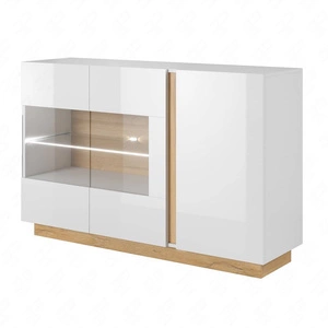 Kommode Adria 138 cm weiß glänzend / Eiche grandson modernes Möbeldesign Kommodenkanten mit speziellem ABS-Furnier bearbeitet