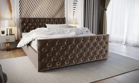 Polsterbett Viamao 160x200 hellbraun mit Container im modernen skandinavischen Stil mit gestepptem Kopfteil und Fußteil