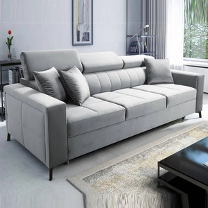 Sofa mit Schlaffunktion Nausa Hellgrau mit verstellbaren Kopfstützen widerstandsfähig gegen Abrieb und Kratzer bequem zum Entspannen