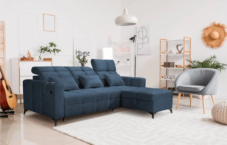 Ecksofa mit Schlaffunktion Laredo blau rechte Ecke komfortables und stilvolles Schlafsofa mit Bettzeugcontainer