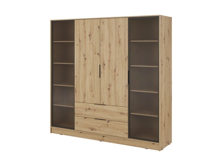 Kleiderschrank Corse 206 cm Eiche handwerklich modernes Design Kleiderschrank mit Glasfronten und geräumigen Schubladen ideal für Schlafzimmer und Büros