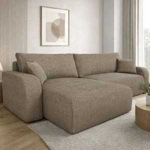 Ecksofa mit Schlaffunktion Fiesta XL hellbraun universal Ecksofa mit Bettzeugablage stilvoller Cordstoff
