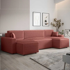 Ecksofa mit Schlaffunktion Brandon U Bis Indisch rosa Bettzeugcontainer dreidimensionaler Stoff mit ausdrucksvollen Streifen weiche Armlehnen