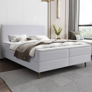 Boxspringbett Totti 180x200 grau Esche stilvolles Bett mit Bettzeug Lagerung dreidimensional gestreiften Stoff
