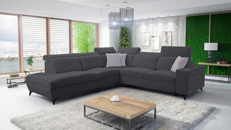 Ecksofa mit Schlaffunktion Kelly Sleek IX graphit links stilvolles Ecksofa mit bequemen Armlehnen und verstellbaren Kopfstützen