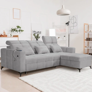 Ecksofa mit Schlaffunktion Laredo grau Esche rechte Ecke komfortables und stilvolles Schlafsofa mit Bettzeugcontainer