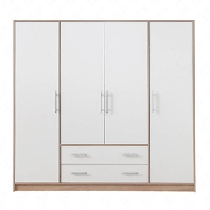 Kleiderschrank Caspe 200 cm hell sonoma Eiche / weiß modernes Design ABS-Finish und Aluminiumgriffe