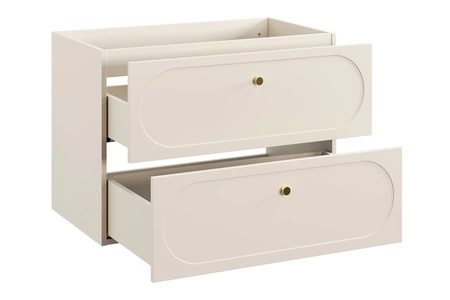 Waschtischunterschrank Donna Sand 80 cm beige eleganter Hängeschrank mit dekorativer Umrandung goldene Griffe aus Metall