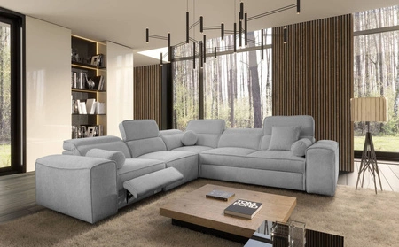 Ecksofa mit Schlaffunktion Viano III Lux hellgrau links modernes Ecksofa mit ausziehbarem Fußteil Bettzeugcontainer