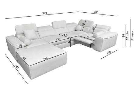 Ecksofa mit Schlaffunktion Viano IV Lux grau-blau Design-Ecksofa links mit ausziehbarem Fußteil großes Bettzeugfach
