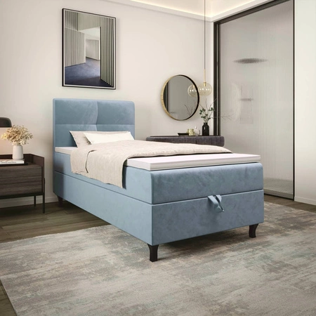 Boxspringbett Melba 90x200 türkis Bett im modernen skandinavischen Stil mit gepolstertem Kopfteil Bett mit Staukasten