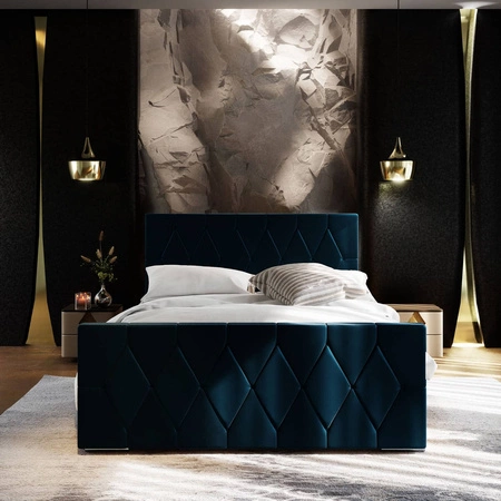 Polsterbett Sparks 160x200 marineblau mit Stauraum in modernem Stil mit einem markanten Kopf- und Fußteil