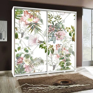 Artistino 205 cm Schiebeschrank mit floraler Grafik Schrankkorpus in Weiß aus 22 mm starker Platte