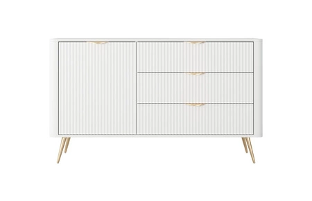 Lante Schubladenkommode 138 cm weiß elegante abgerundete Kommode auf einem Metallsockel unterstützt stilvolle Griffe