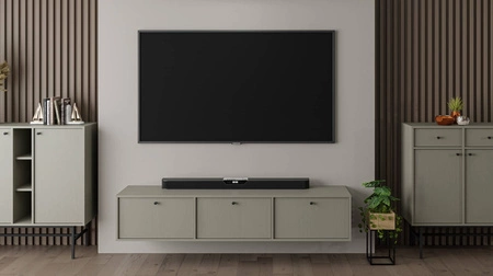 Kioto IV RTV-Wandschrank 180 cm Eukalyptus stilvolles Design mit dezenten Farben Schrank mit nach unten öffnenden Türen