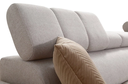 Ecksofa mit Schlaffunktion Bolmso III blau rechtsseitiges Ecksofa mit Bettzeugcontainer Vollauszug in der Seite des Möbels